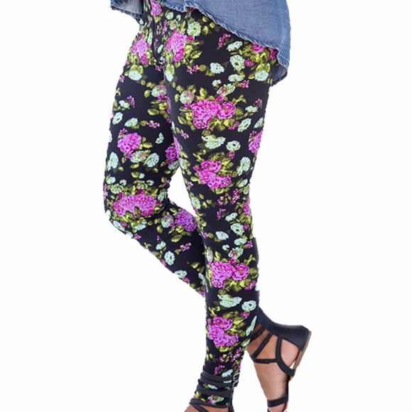 Agnes & Dora Leggings Large TC Rose Parade on Purple NWT in Original Dust Bag - Picture 1 of 12